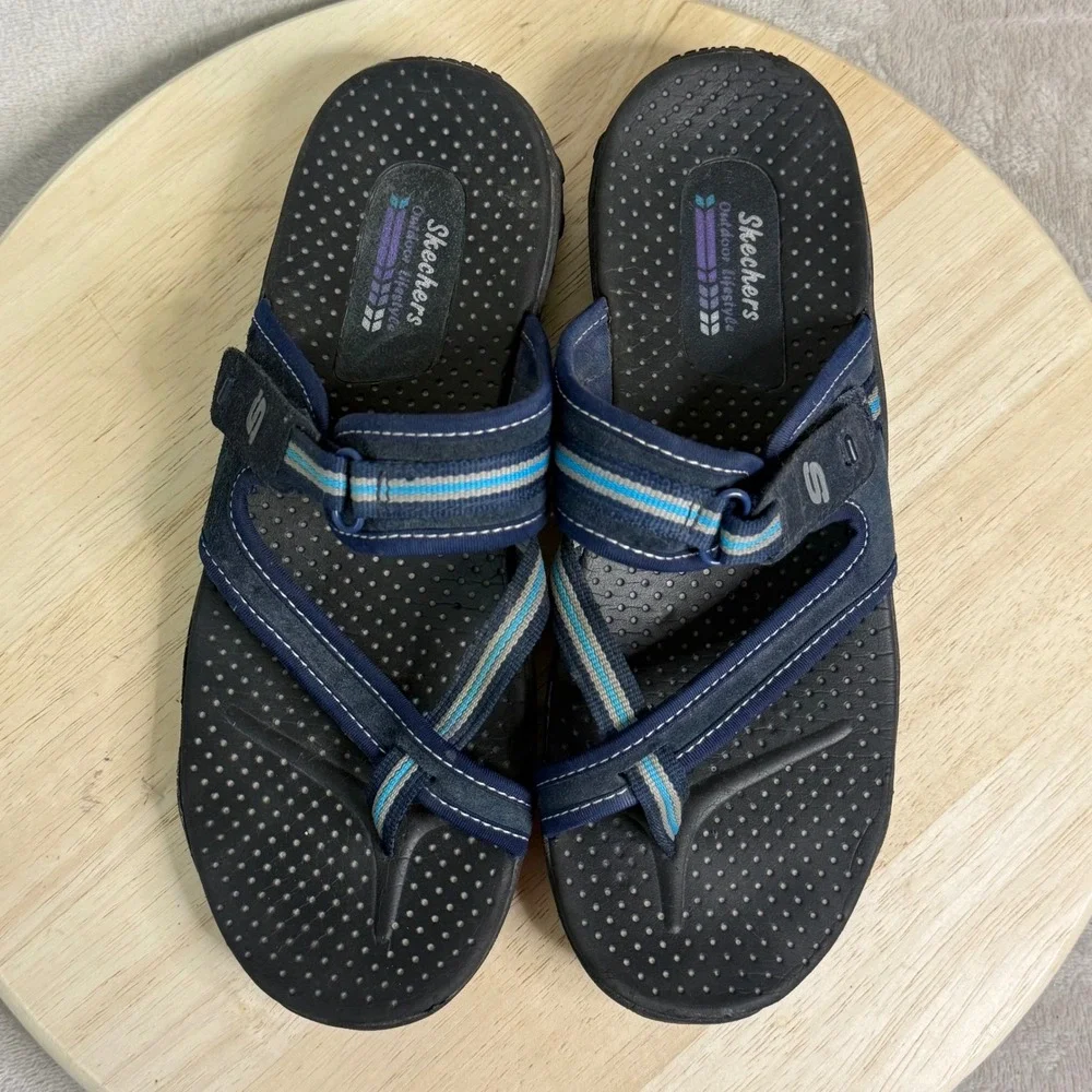 Skechers Outdoor Lifestyle Womens Navy Blue Strappy Thong Sandals Size 10